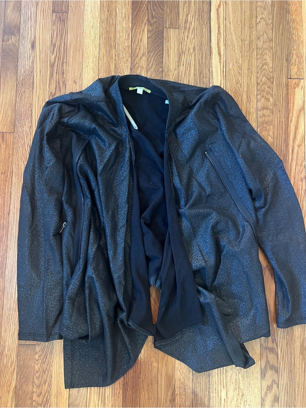 Gianni Bini Metallic Black Women's Open-Front Jacket with Zipper Closure Sz S